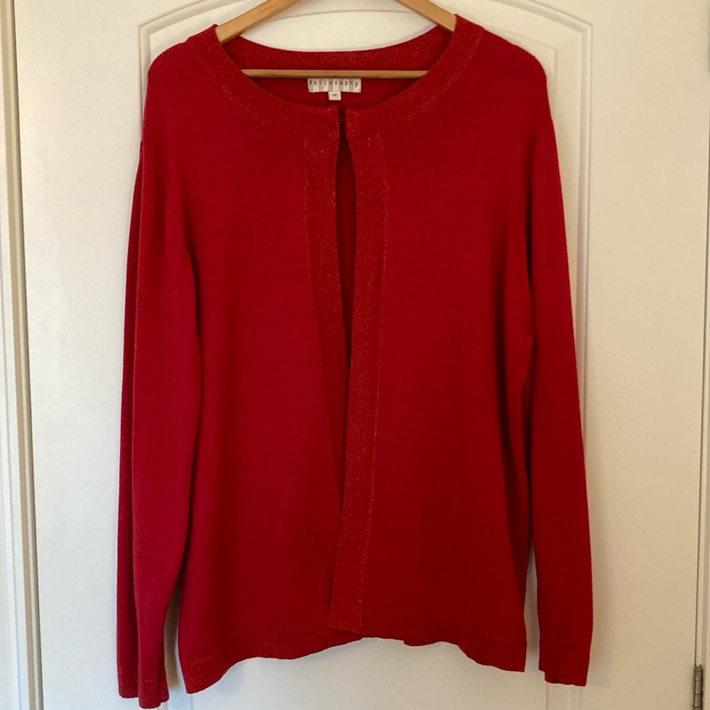 Philosophy Women's Red Cardigan with Sparkle Trim Size 2X